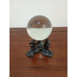 Pewter Giraffes with Crystal Ball Clear  Glass Globe, by San Pacific